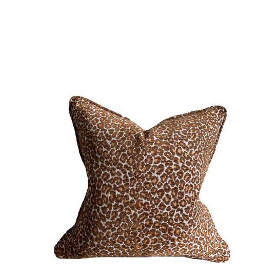 NATURAL LEOPARD DESIGN CUSHION COVER WITH SELF PIPING